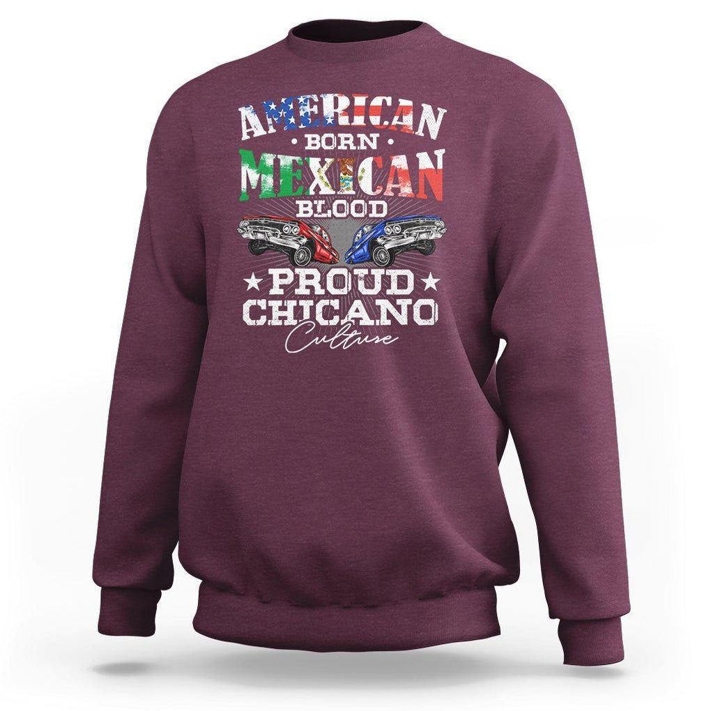 American Born Mexican Blood Proud Chicano Culture Lowrider Sweatshirt TS09 Maroon Printyourwear