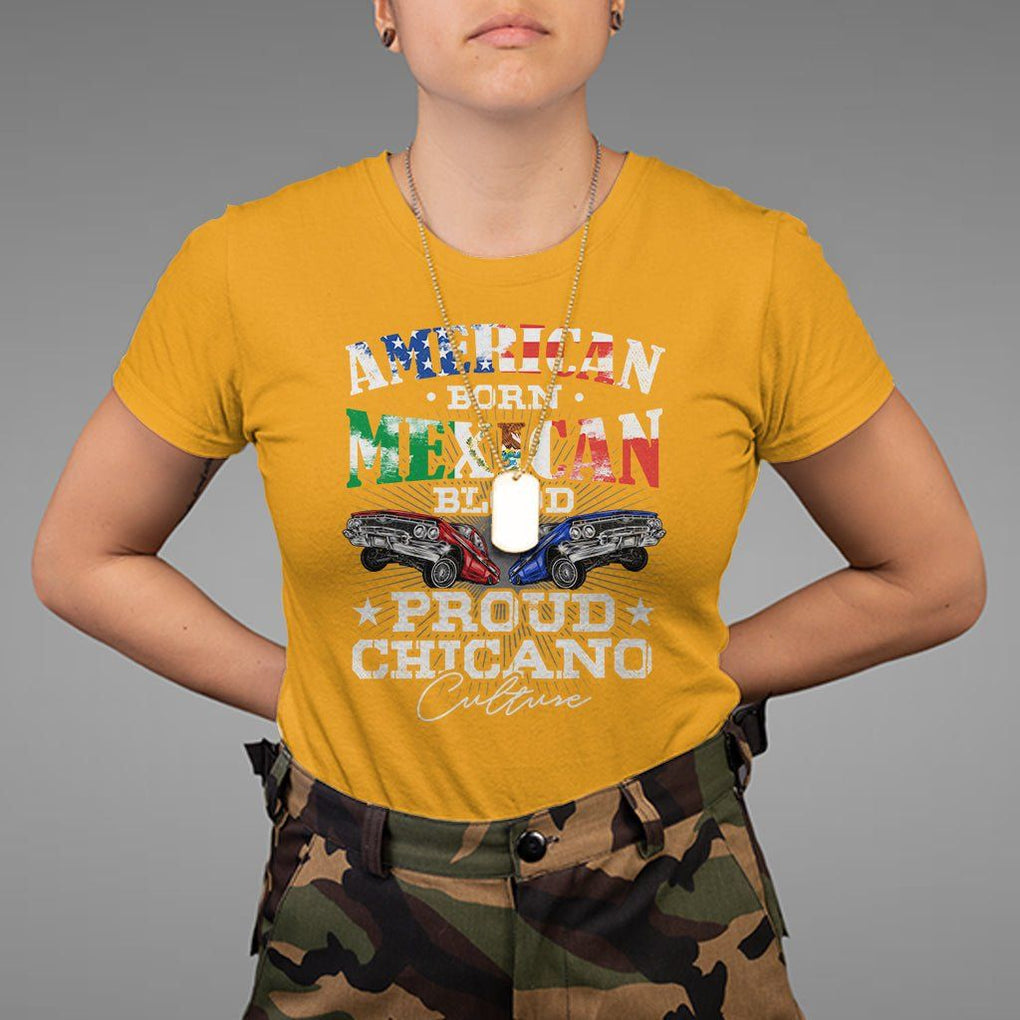 American Born Mexican Blood Proud Chicano Culture Lowrider T Shirt TS09 Gold Printyourwear