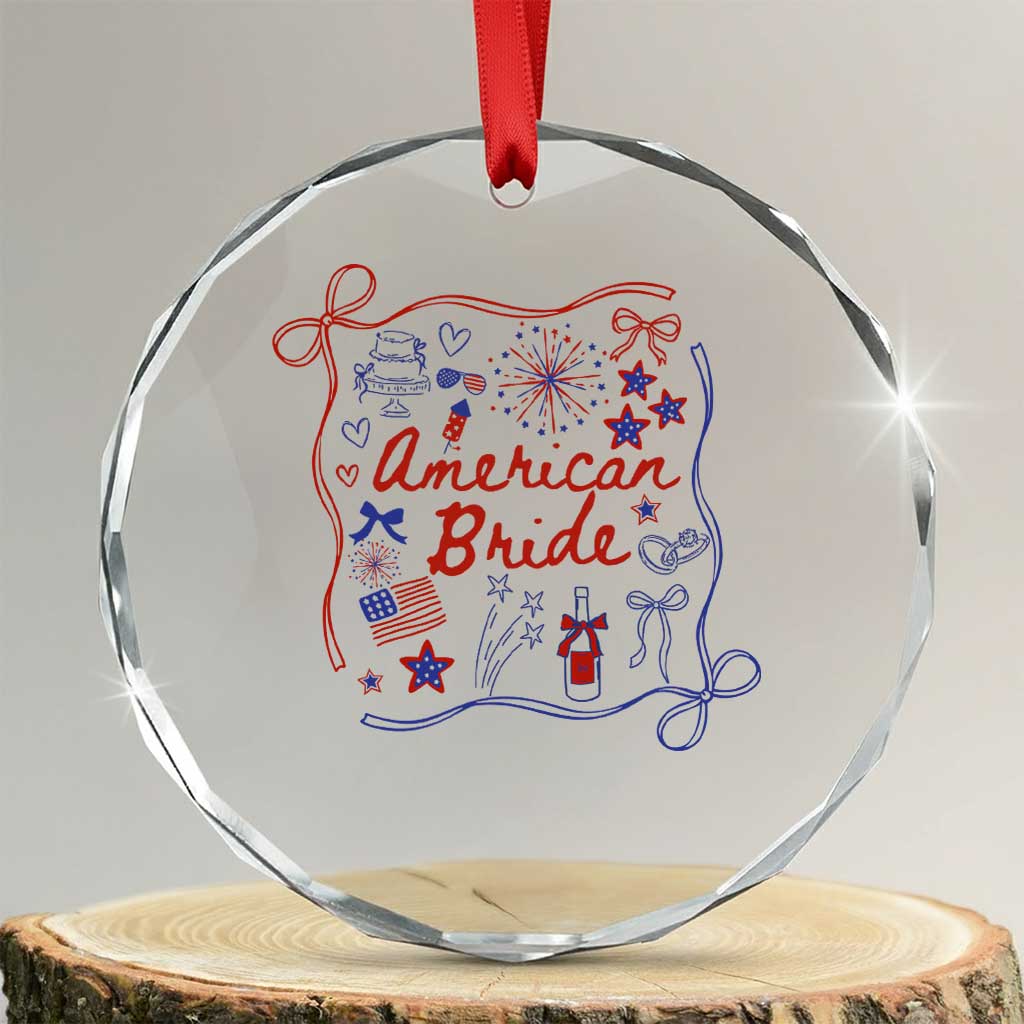 American Bride Bachelorette Party Crystal Glass Ornament Coquette Bow 4th Of July TS10 Transparent Glass 3'' Circle Print Your Wear