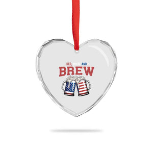 American Flag Beer Lover Heart Crystal Glass Ornament Red White And Brew