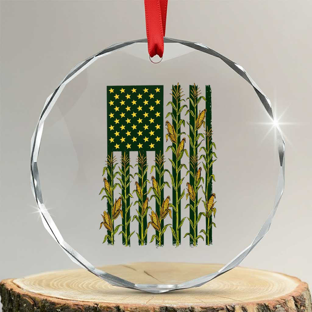 American Flag Corn Farmer Country Agriculture Crystal Glass Ornament Vintage Patriotic Harvest TS02 Transparent Glass 3'' Circle Print Your Wear