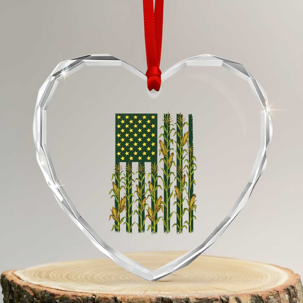 American Flag Corn Farmer Country Agriculture Heart Crystal Glass Ornament Vintage Patriotic Harvest TS02 Transparent Glass 3'' Heart Print Your Wear