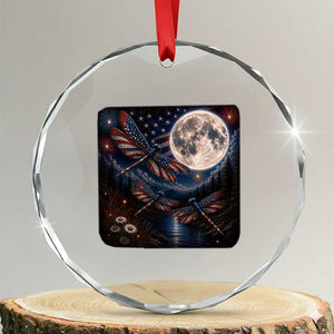 American Flag Dragonfly Patriotic 4th Of July Crystal Glass Ornament TS12 Transparent Glass 3'' Circle Print Your Wear