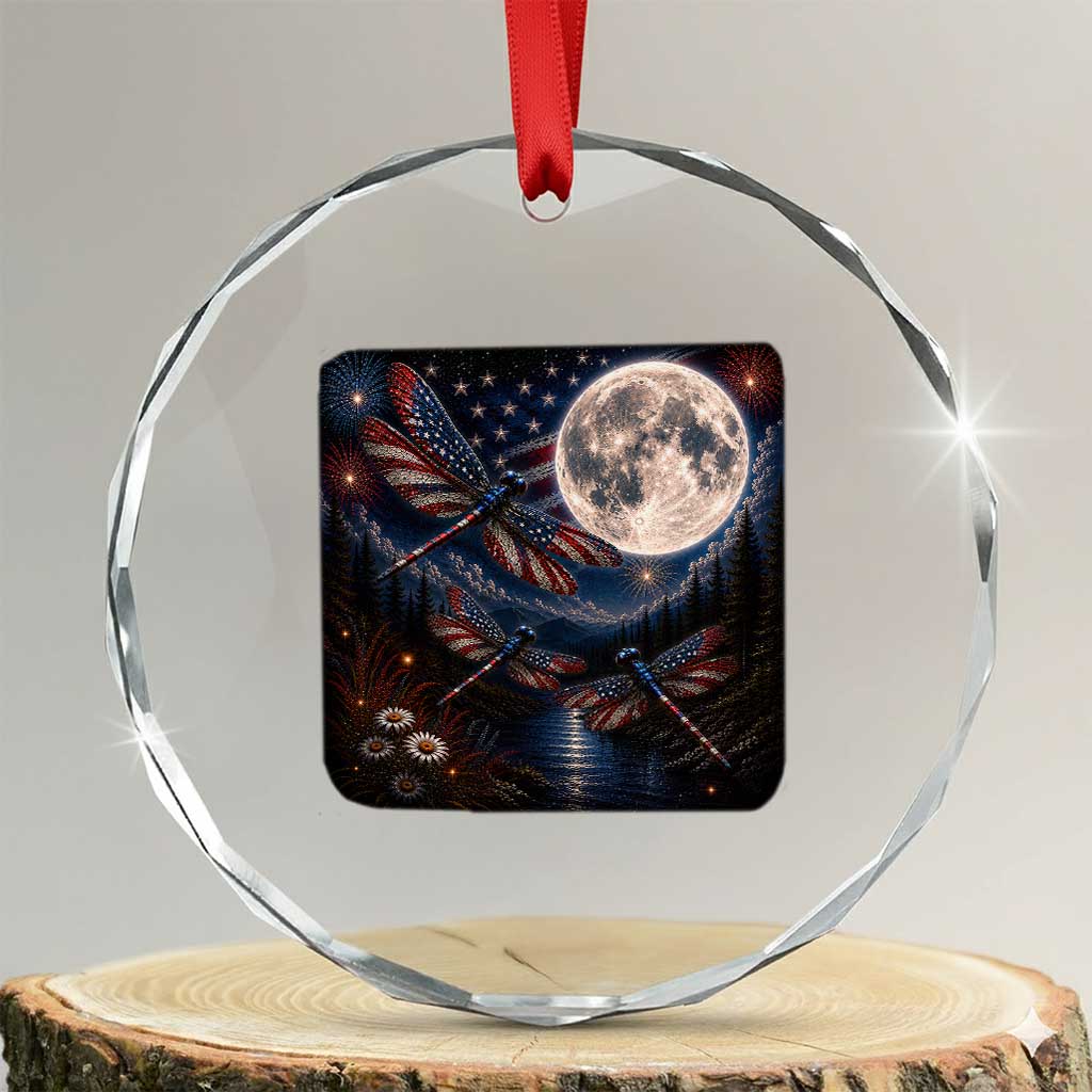 American Flag Dragonfly Patriotic 4th Of July Crystal Glass Ornament TS12 Transparent Glass 3'' Circle Print Your Wear