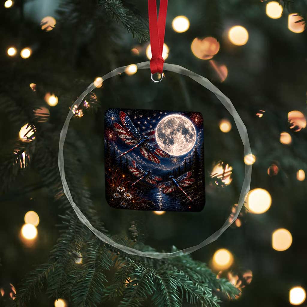American Flag Dragonfly Patriotic 4th Of July Crystal Glass Ornament TS12 Print Your Wear