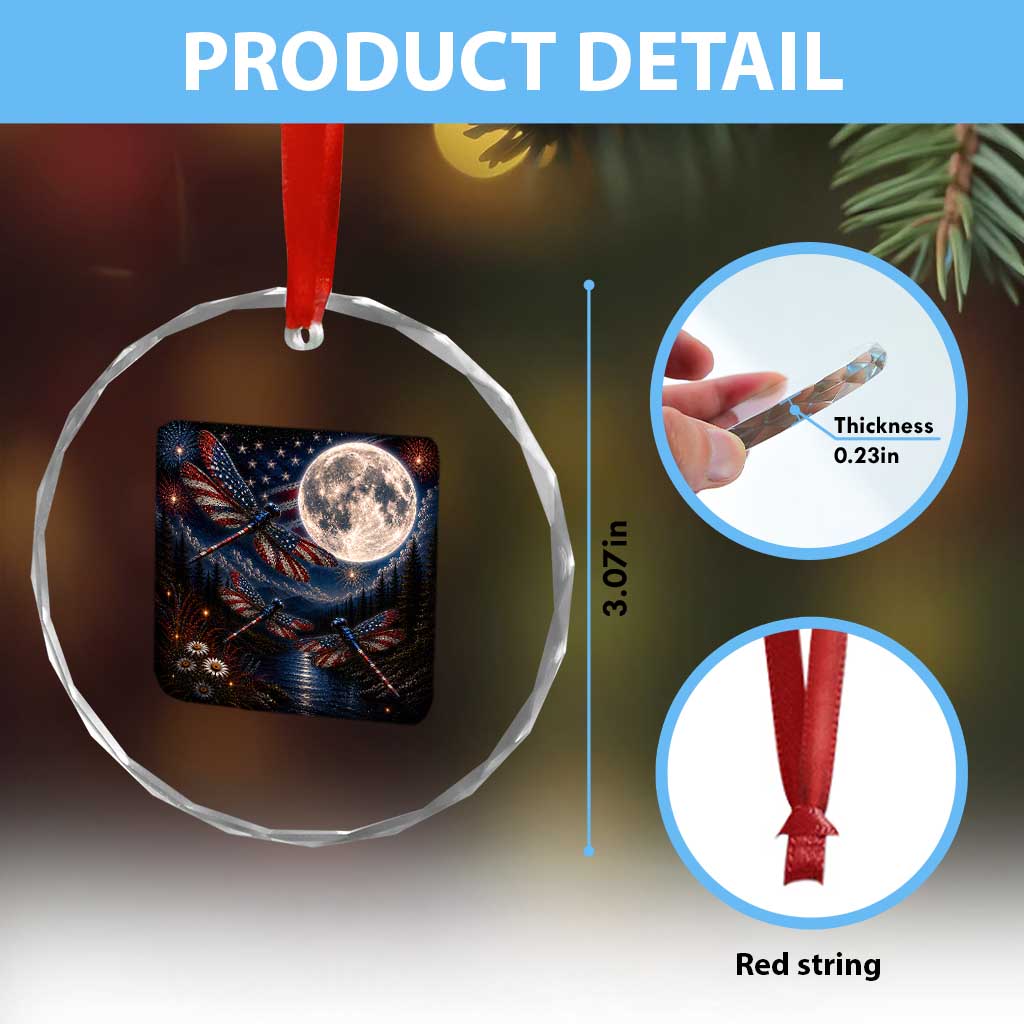 American Flag Dragonfly Patriotic 4th Of July Crystal Glass Ornament TS12 Print Your Wear
