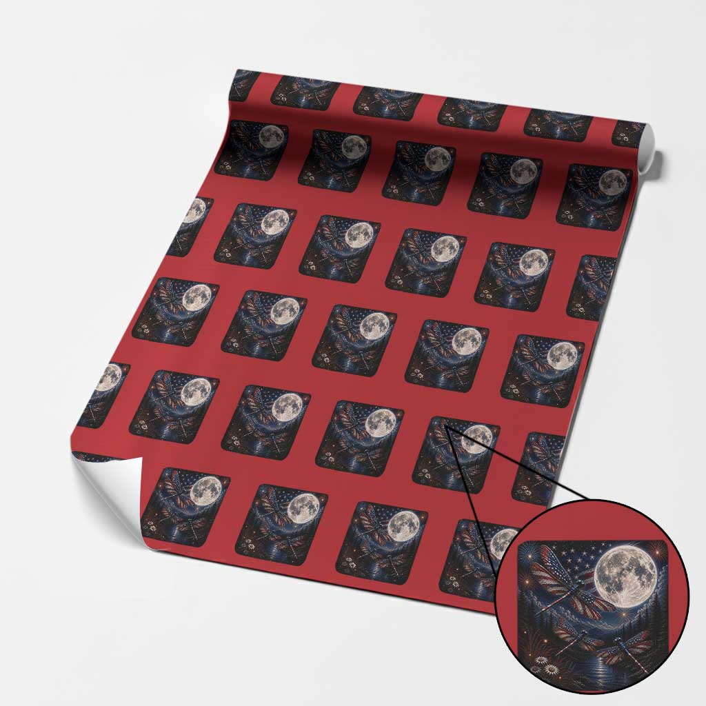 American Flag Dragonfly Patriotic 4th Of July Wrapping Paper Roll