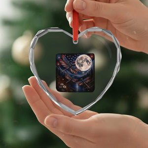 American Flag Dragonfly Patriotic 4th Of July Heart Crystal Glass Ornament