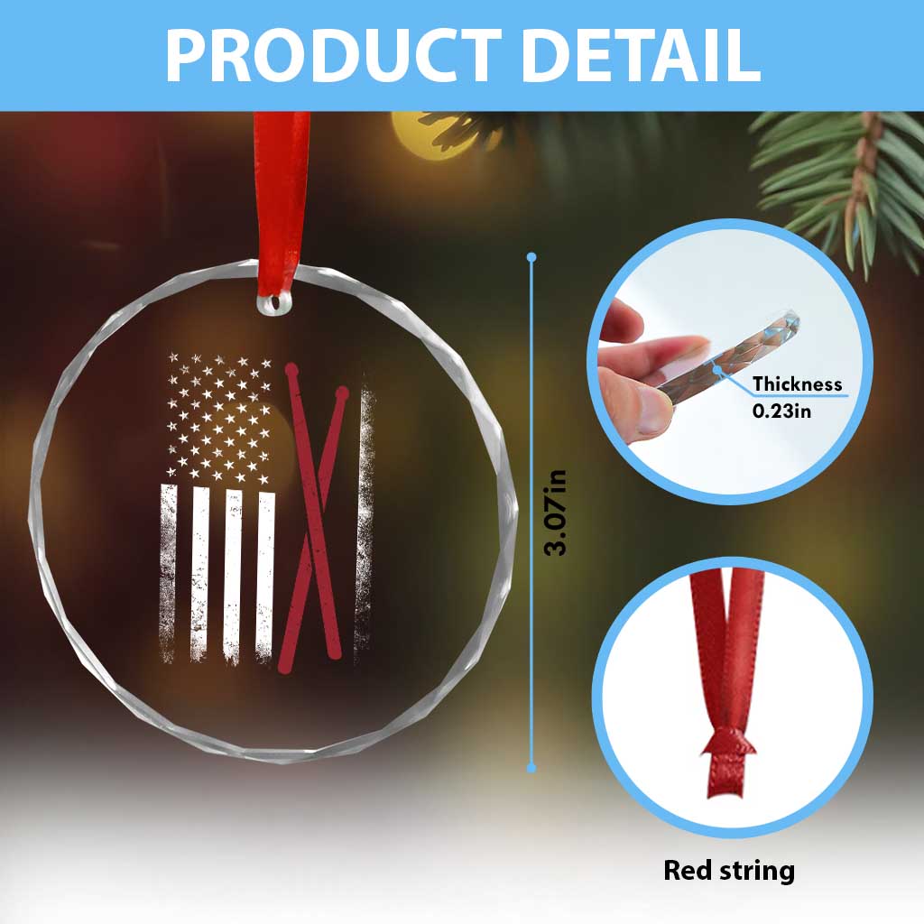 American Flag Drumsticks Crystal Glass Ornament USA Drummers Vintage Drum Sticks TS10 Print Your Wear