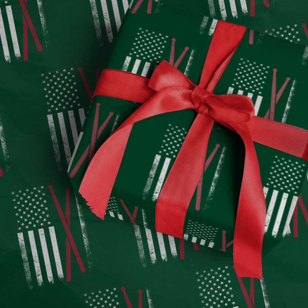 American Flag Drumsticks Wrapping Paper Roll USA Drummers Vintage Drum Sticks TS10 Green Print Your Wear