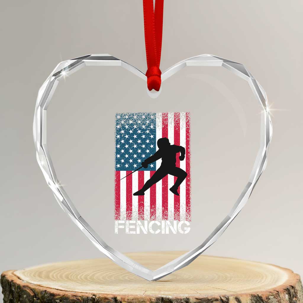American Flag Fencing USA Patriotic Heart Crystal Glass Ornament TS14 Transparent Glass 3'' Heart Print Your Wear