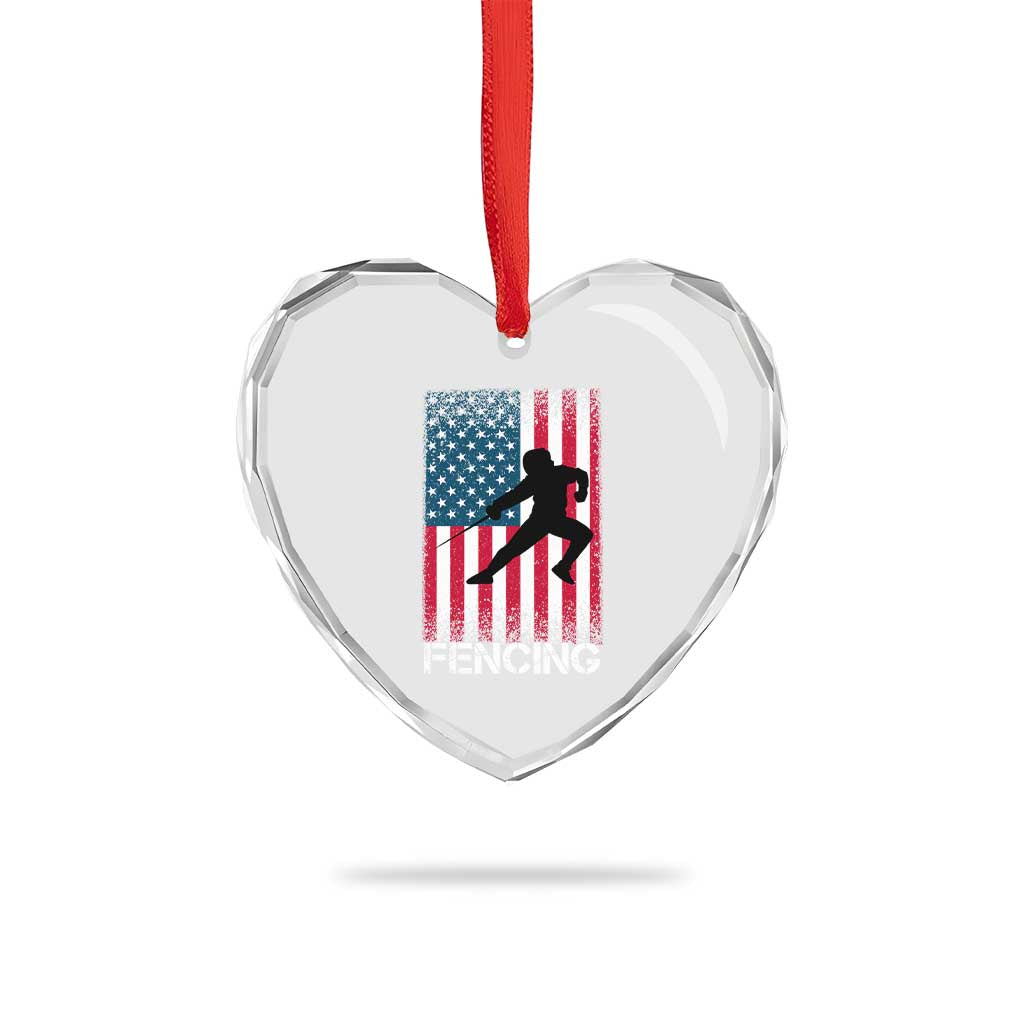 American Flag Fencing USA Patriotic Heart Crystal Glass Ornament TS14 Print Your Wear