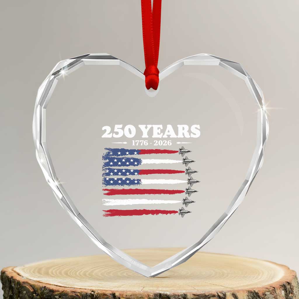 American Flag Fighter Jets Heart Crystal Glass Ornament USA 250 Years Of Freedom TS12 Transparent Glass 3'' Heart Print Your Wear