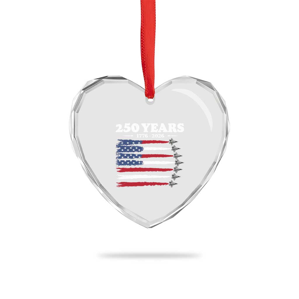 American Flag Fighter Jets Heart Crystal Glass Ornament USA 250 Years Of Freedom TS12 Print Your Wear