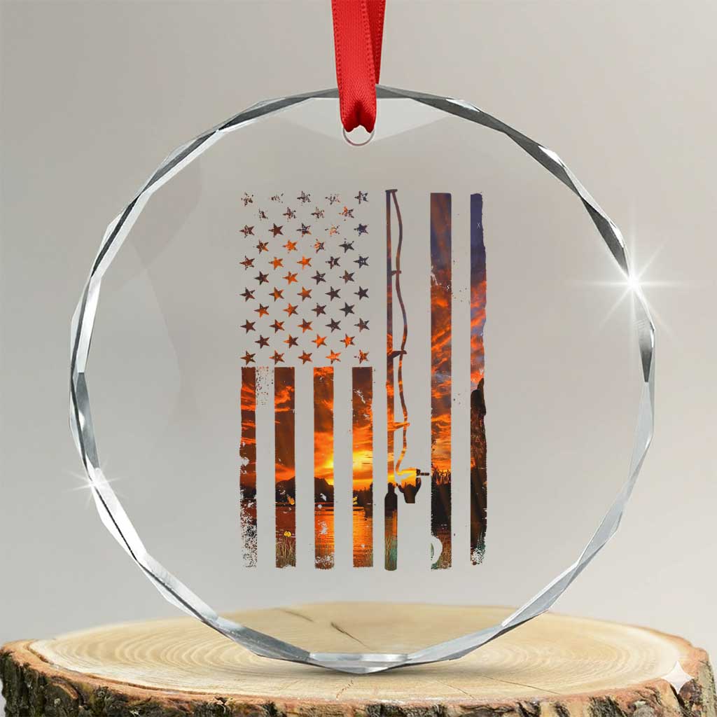 American Flag Fishing Crystal Glass Ornament Fish Fisher Fisherman Fishing Rod Sunset TS10 Transparent Glass 3'' Circle Print Your Wear