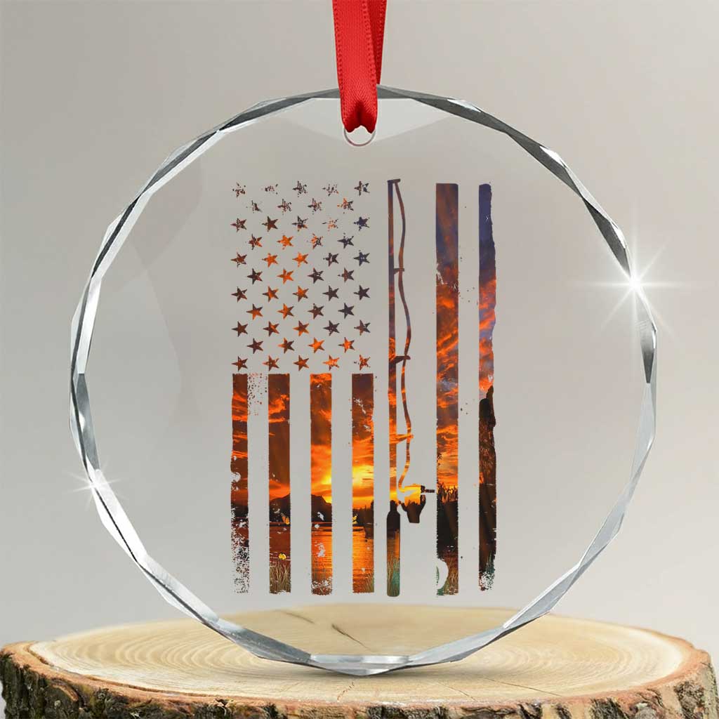 American Flag Fishing Crystal Glass Ornament Fish Fisher Fisherman Fishing Rod Sunset TS10 Transparent Glass 3'' Circle Print Your Wear