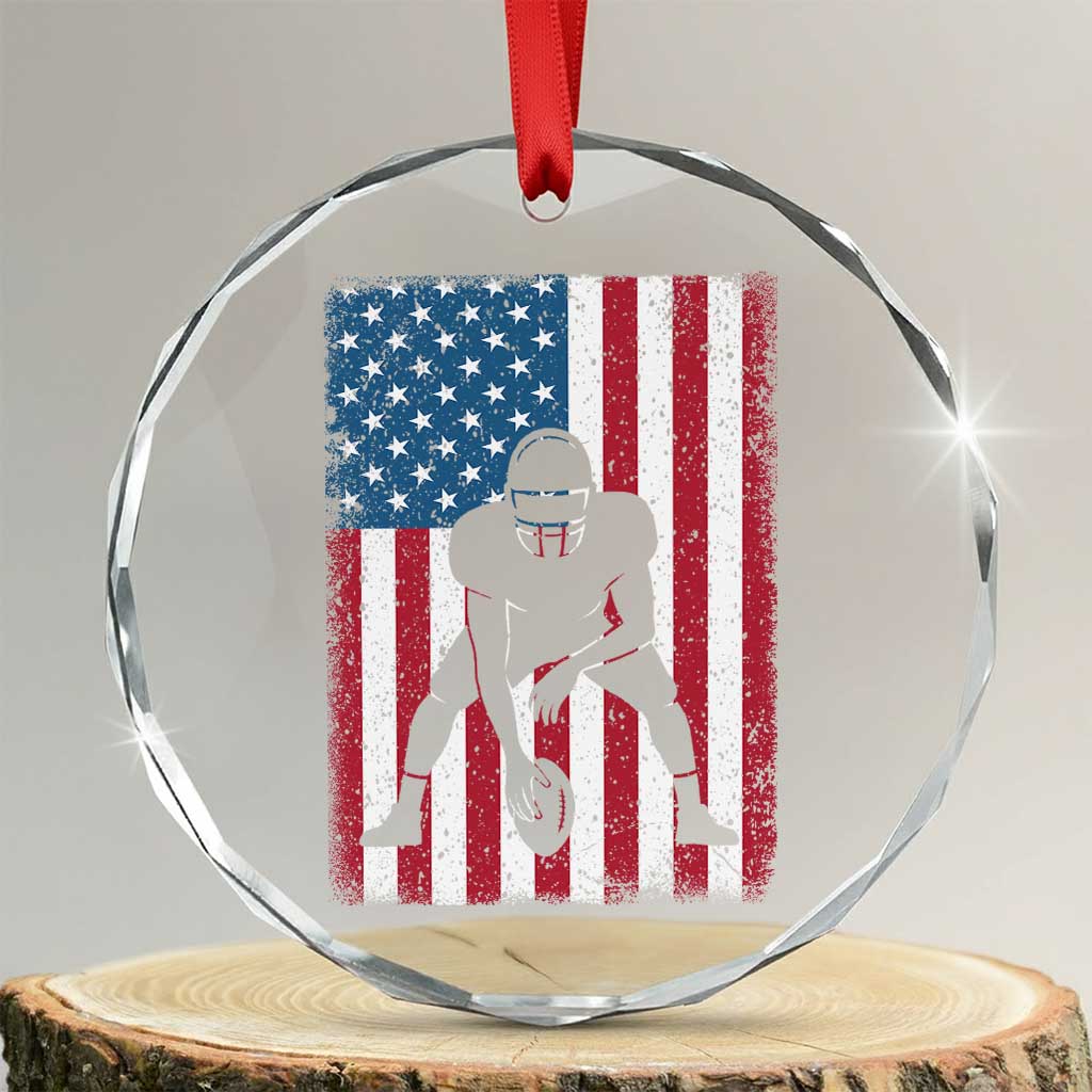 American Flag Football Crystal Glass Ornament Cool Distressed Vintage Patriotic Football Player TS10 Transparent Glass 3'' Circle Print Your Wear
