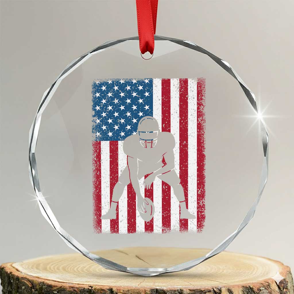 American Flag Football Crystal Glass Ornament Cool Distressed Vintage Patriotic Football Player TS10 Transparent Glass 3'' Circle Print Your Wear