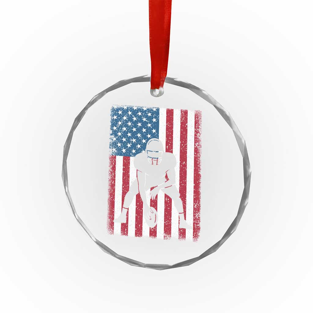 American Flag Football Crystal Glass Ornament Cool Distressed Vintage Patriotic Football Player TS10 Transparent Glass 3'' Circle Print Your Wear