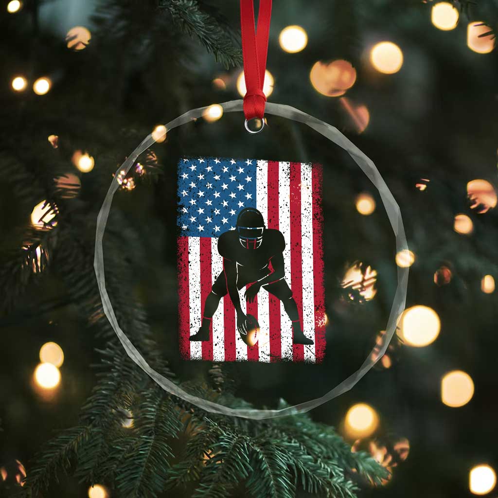 American Flag Football Crystal Glass Ornament Cool Distressed Vintage Patriotic Football Player TS10 Print Your Wear