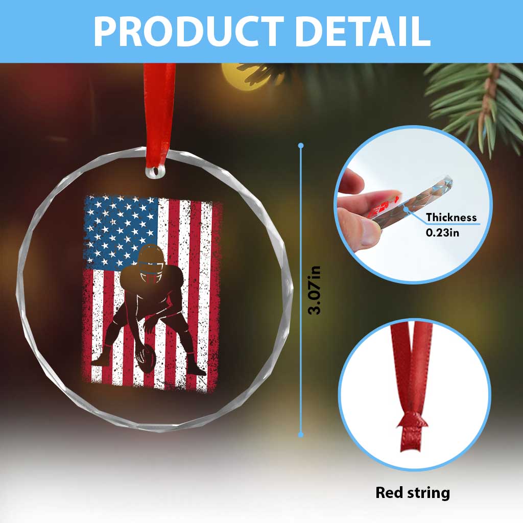 American Flag Football Crystal Glass Ornament Cool Distressed Vintage Patriotic Football Player TS10 Print Your Wear