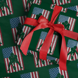 American Flag Football Wrapping Paper Roll Cool Distressed Vintage Patriotic Football Player TS10 Green Print Your Wear