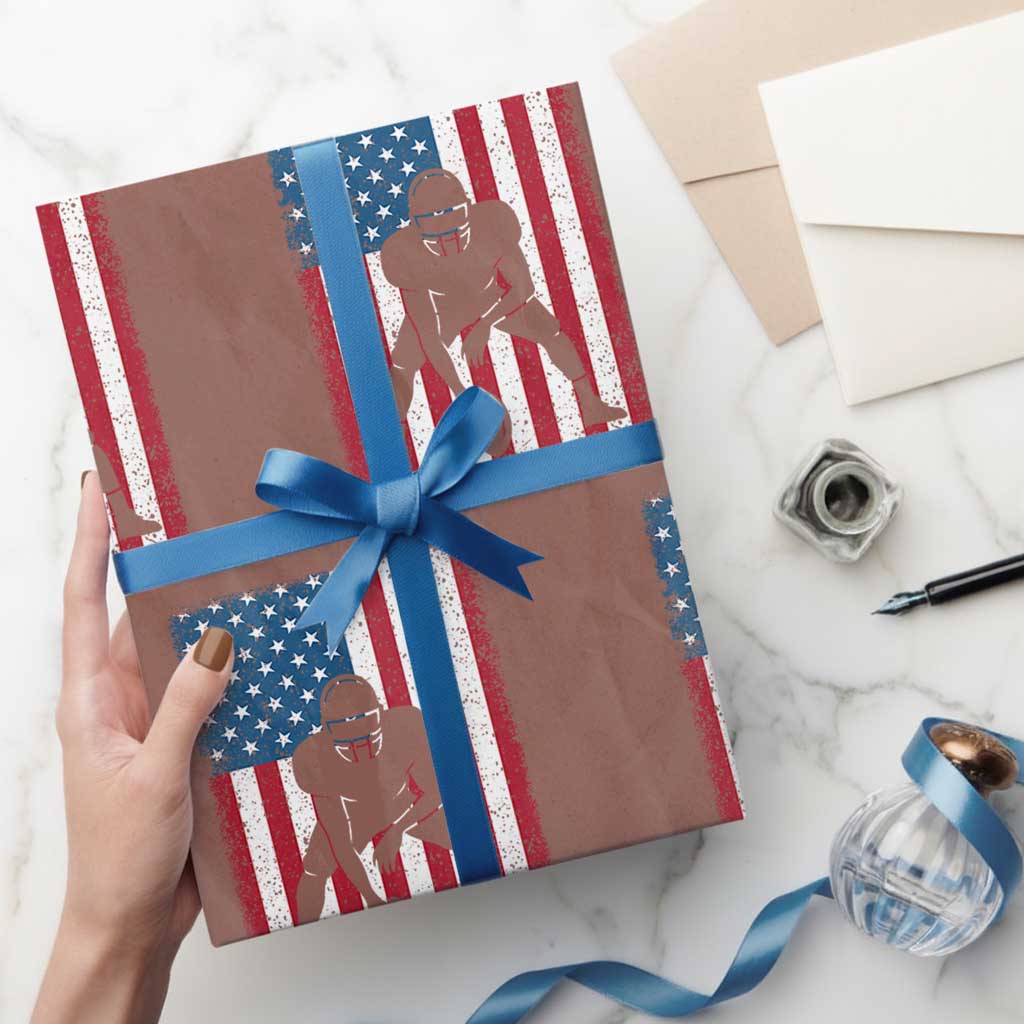 American Flag Football Wrapping Paper Roll Cool Distressed Vintage Patriotic Football Player TS10 Mocha Print Your Wear