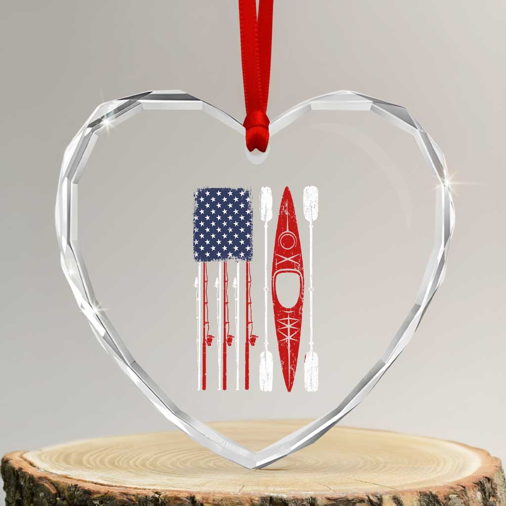 American Flag Kayak Fishing Graphic Heart Crystal Glass Ornament Patriotic Kayaker Fisherman TS10 Transparent Glass 3'' Heart Print Your Wear