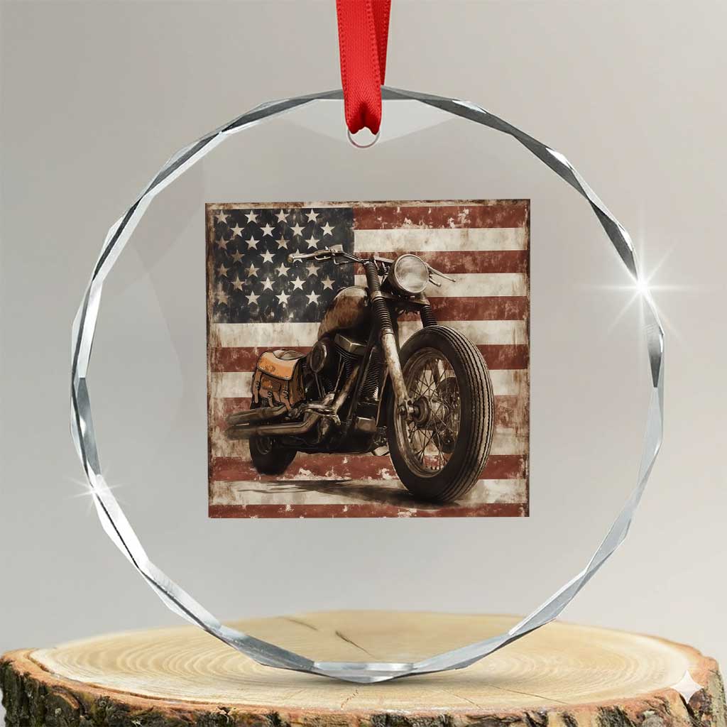 American Flag Motorcycle Crystal Glass Ornament Vintage Retro Biker USA 4th of July TS10 Transparent Glass 3'' Circle Print Your Wear