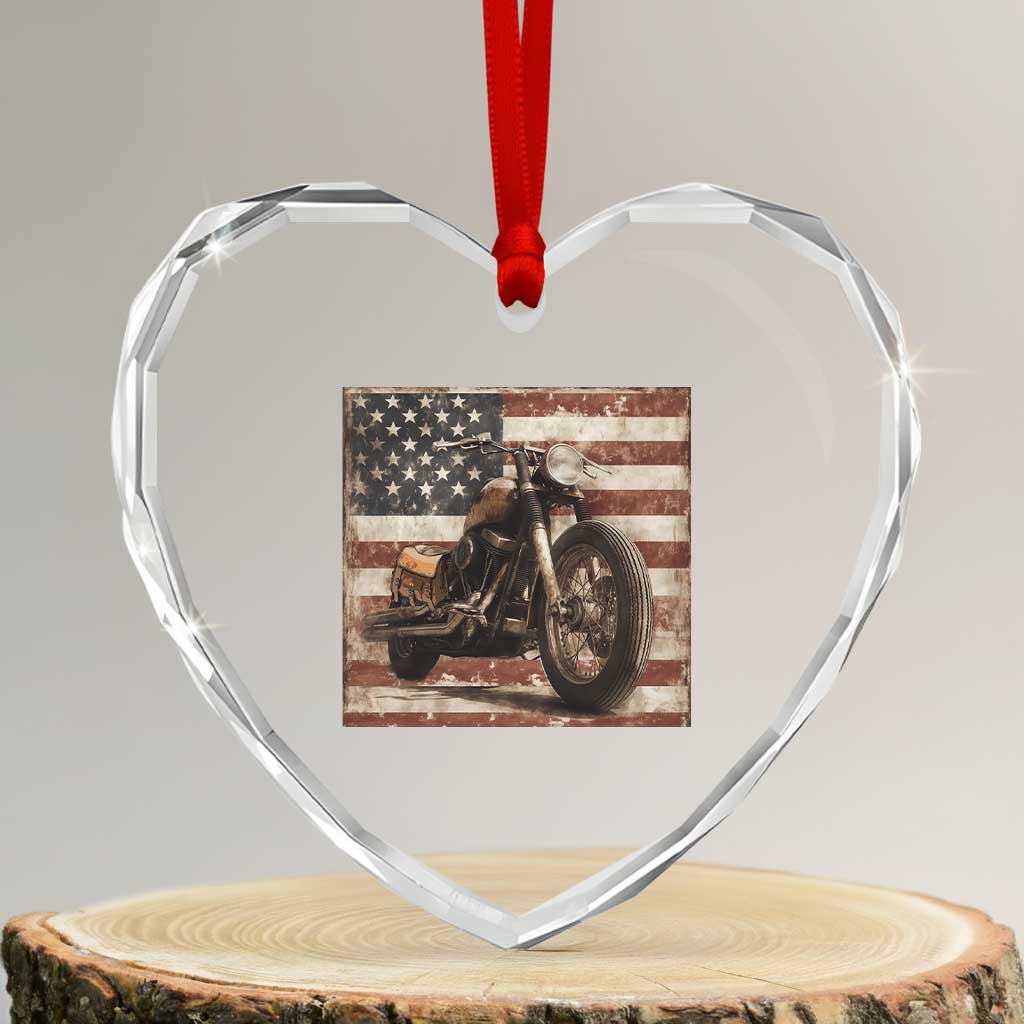 American Flag Motorcycle Heart Crystal Glass Ornament Vintage Retro Biker USA 4th of July TS10 Transparent Glass 3'' Heart Print Your Wear