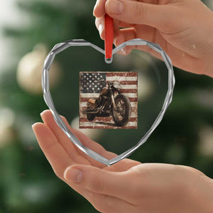 American Flag Motorcycle Heart Crystal Glass Ornament Vintage Retro Biker USA 4th of July TS10 Print Your Wear