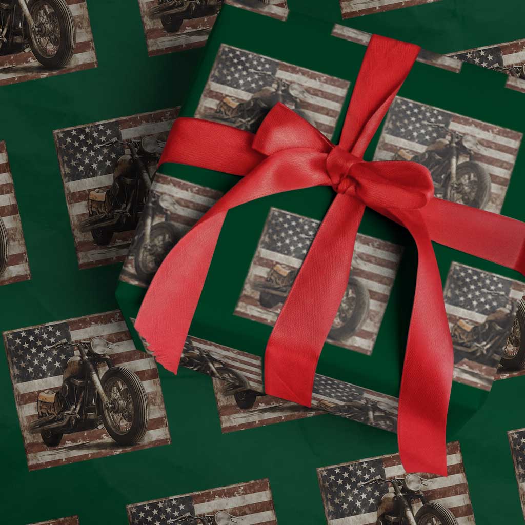 American Flag Motorcycle Wrapping Paper Roll Vintage Retro Biker USA 4th of July TS10 Green Print Your Wear