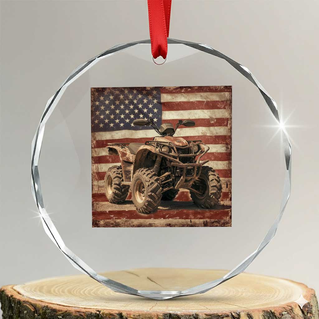 American Flag Quad 4 Wheeler Crystal Glass Ornament Vintage Retro Cool ATV Quadrider Off Road Clothing TS10 Transparent Glass 3'' Circle Print Your Wear