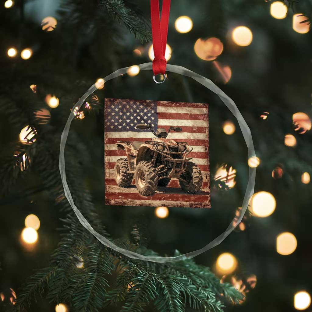 American Flag Quad 4 Wheeler Crystal Glass Ornament Vintage Retro Cool ATV Quadrider Off Road Clothing TS10 Print Your Wear