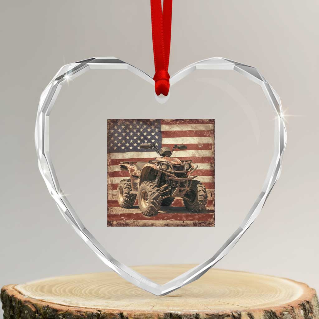 American Flag Quad 4 Wheeler Heart Crystal Glass Ornament Vintage Retro Cool ATV Quadrider Off Road Clothing TS10 Transparent Glass 3'' Heart Print Your Wear
