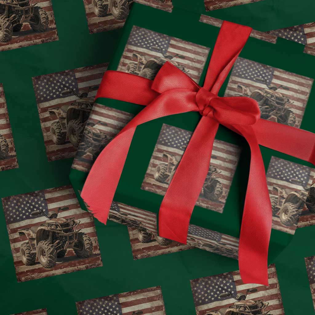 American Flag Quad 4 Wheeler Wrapping Paper Roll Vintage Retro Cool ATV Quadrider Off Road Clothing TS10 Green Print Your Wear