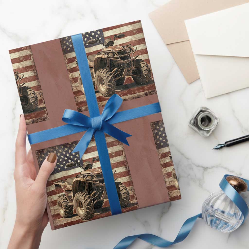 American Flag Quad 4 Wheeler Wrapping Paper Roll Vintage Retro Cool ATV Quadrider Off Road Clothing TS10 Mocha Print Your Wear