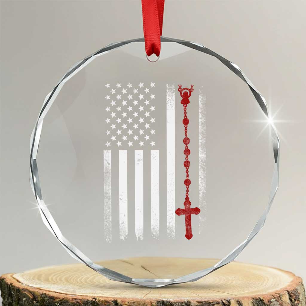 American Flag Rosary Catholic Cross Crystal Glass Ornament TS10 Transparent Glass 3'' Circle Print Your Wear