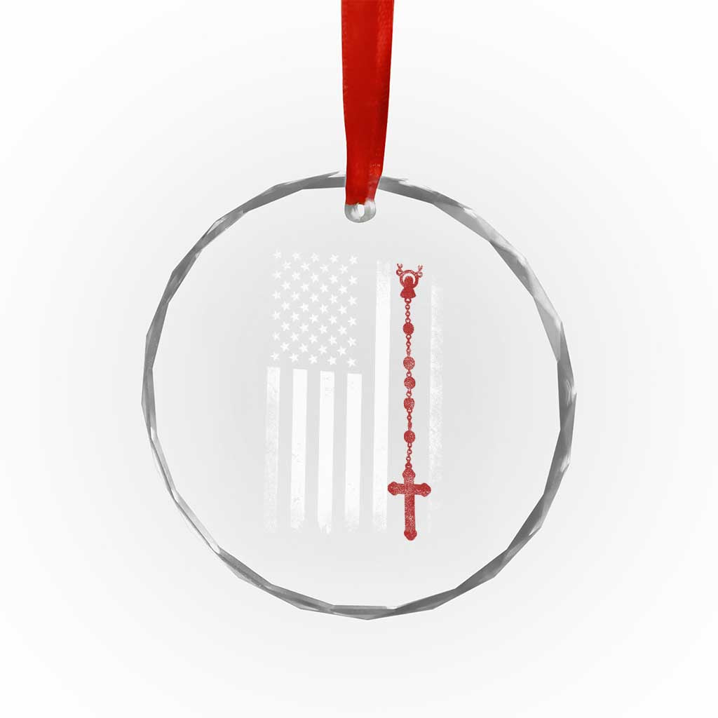 American Flag Rosary Catholic Cross Crystal Glass Ornament