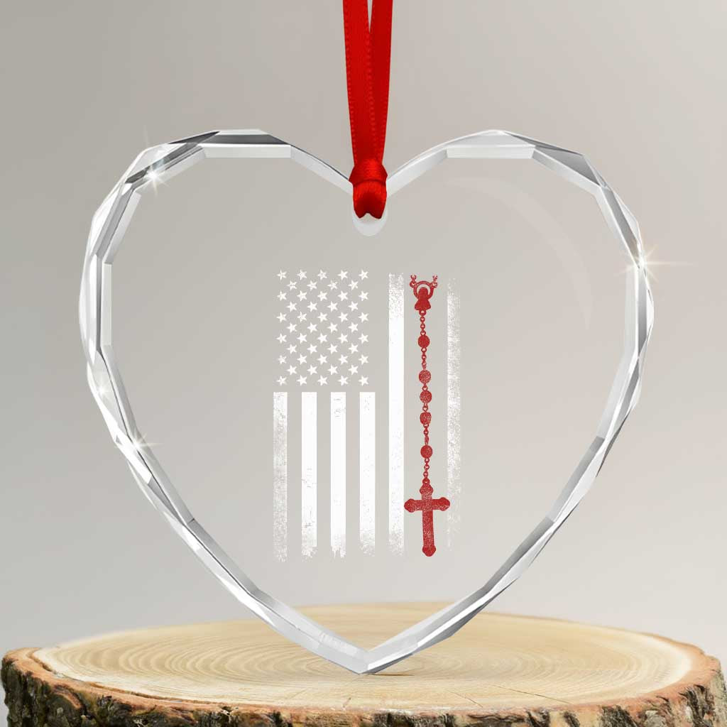 American Flag Rosary Catholic Cross Heart Crystal Glass Ornament TS10 Transparent Glass 3'' Heart Print Your Wear