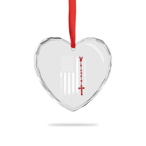 American Flag Rosary Catholic Cross Heart Crystal Glass Ornament