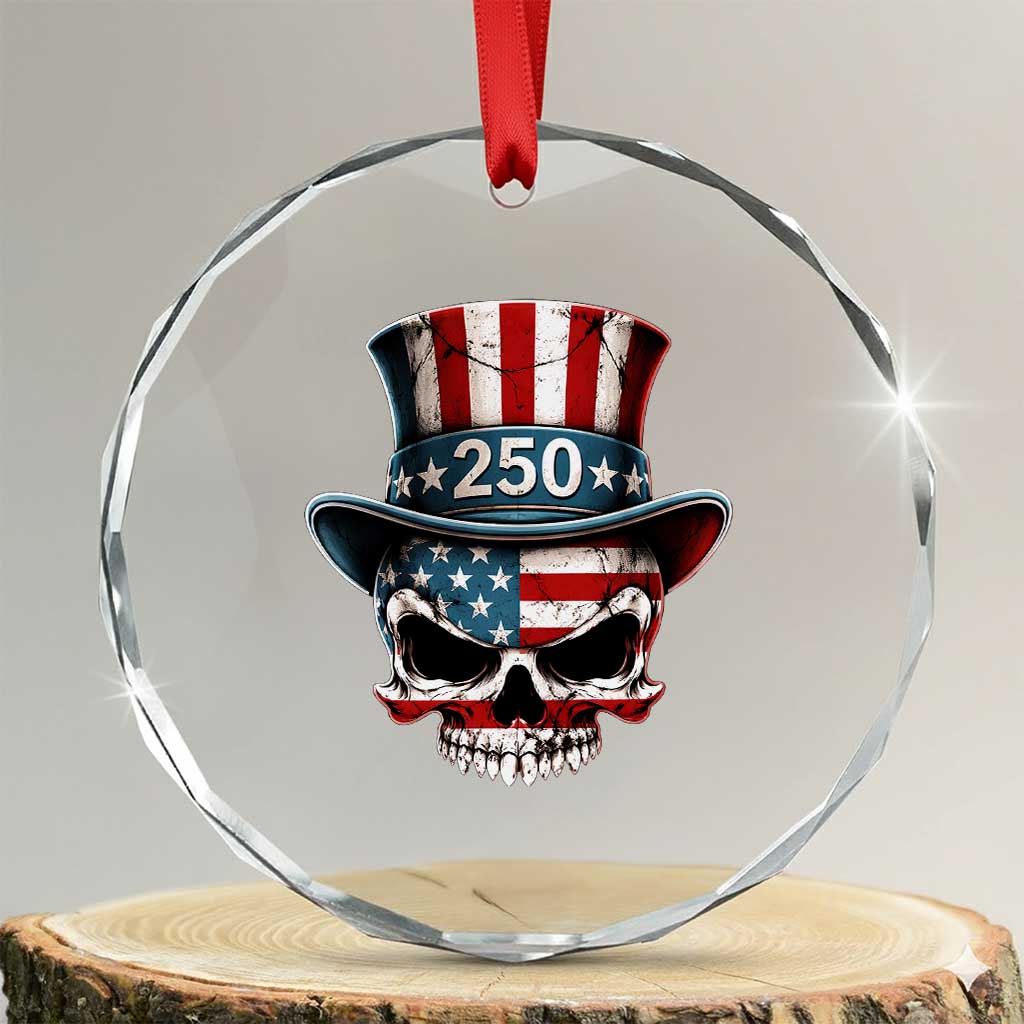 American Flag Skull Patriotic Pride Crystal Glass Ornament USA 250 Anniversary TS12 Transparent Glass 3'' Circle Print Your Wear