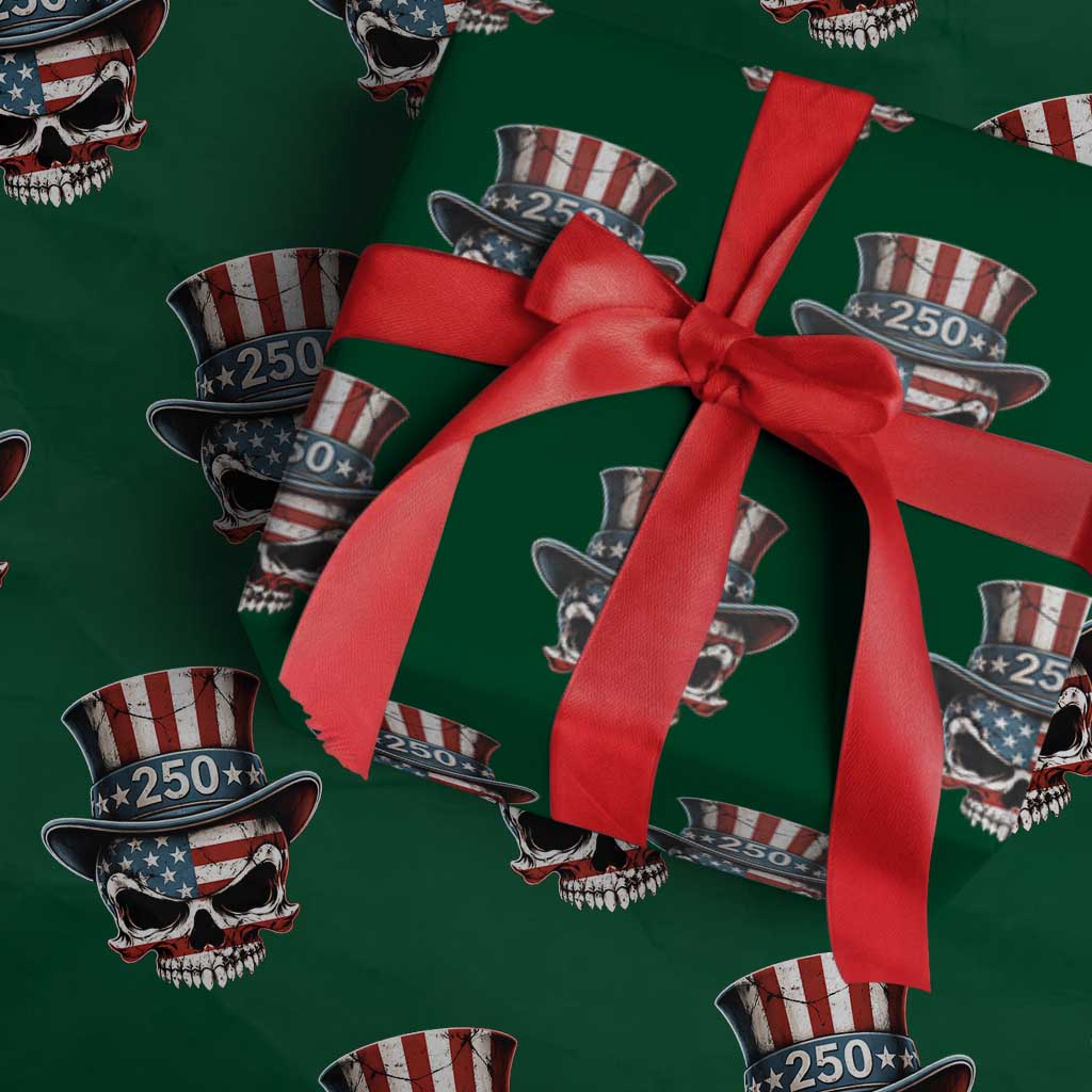 American Flag Skull Patriotic Pride Wrapping Paper Roll USA 250 Anniversary TS12 Green Print Your Wear