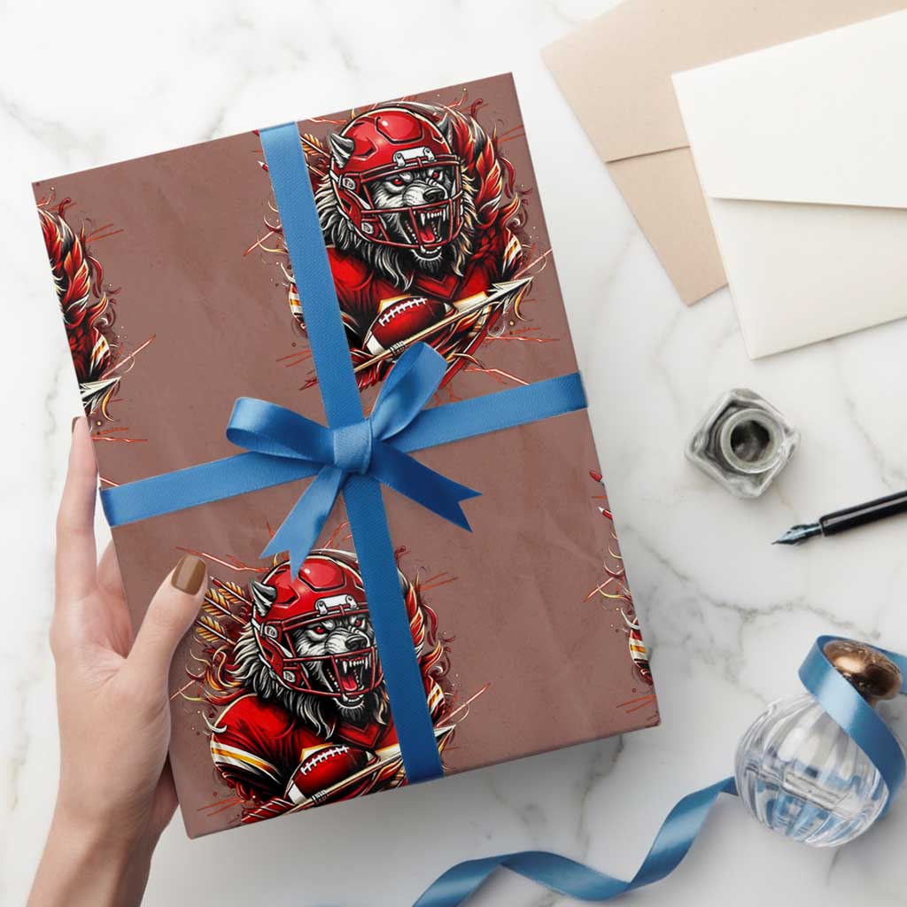 American Football Fan Wolf Spirit Wrapping Paper Roll Game Day Lifestyle TS12 Mocha Print Your Wear