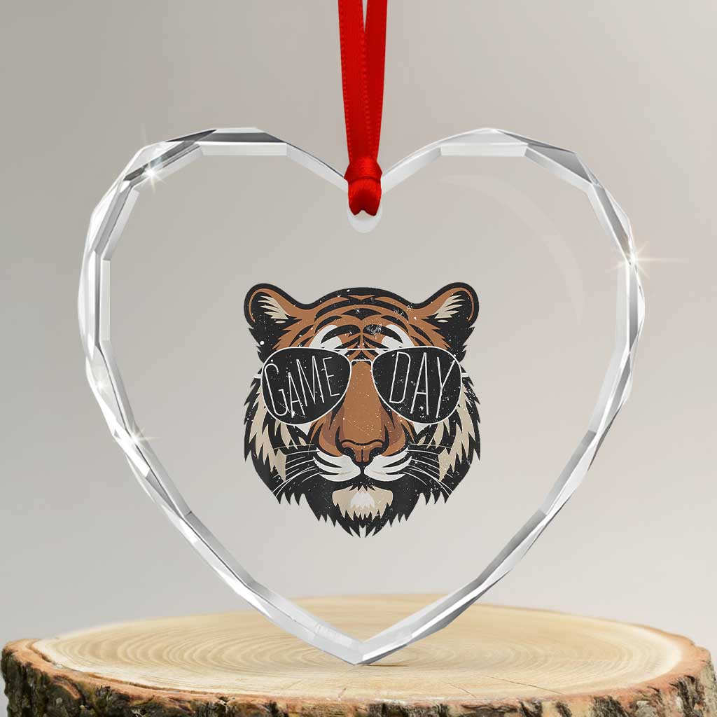 American Football Game Day Heart Crystal Glass Ornament Touchdown Season Cool Tiger TS02 Transparent Glass 3'' Heart Print Your Wear
