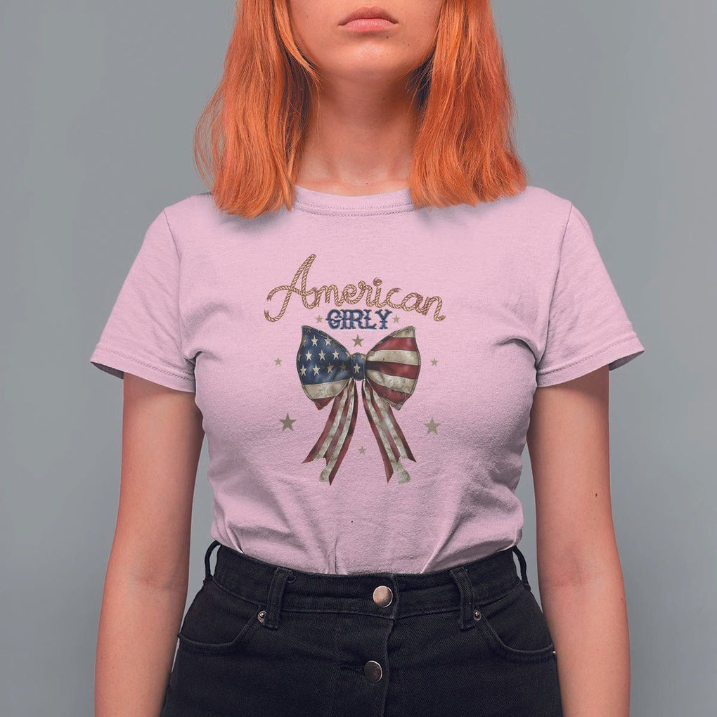 American Girly T Shirt For Women Coquette Girl Vintage 4th Of July TS09 Light Pink Print Your Wear