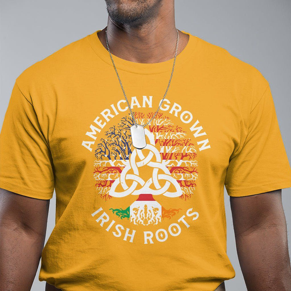 American Grown Irish Roots Ireland Flag T Shirt TS09 Gold Printyourwear