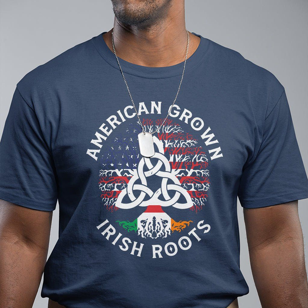 American Grown Irish Roots Ireland Flag T Shirt TS09 Navy Printyourwear