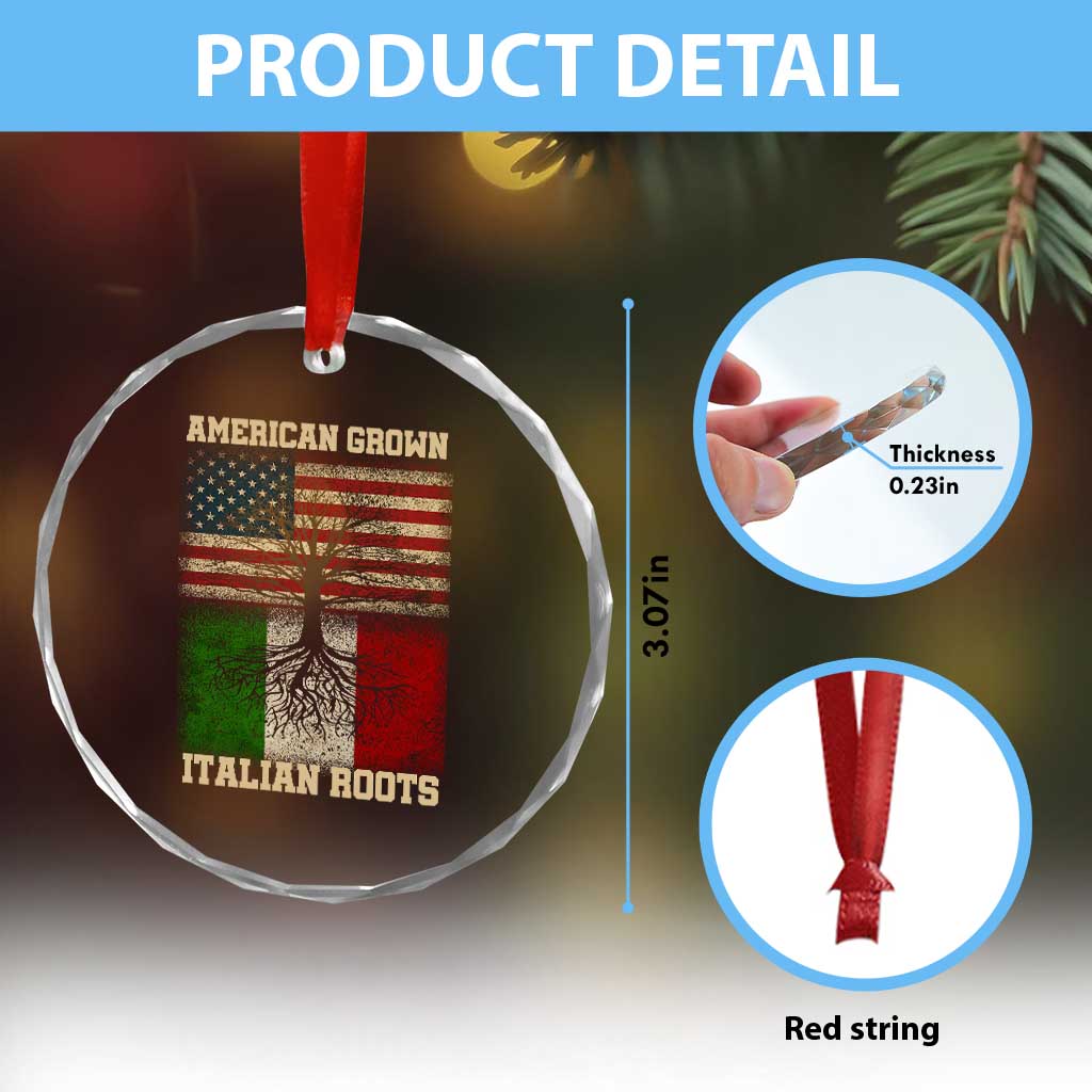 American Grown Italian Roots Crystal Glass Ornament USA Italy Flag Family Tree Italian TS10 Print Your Wear