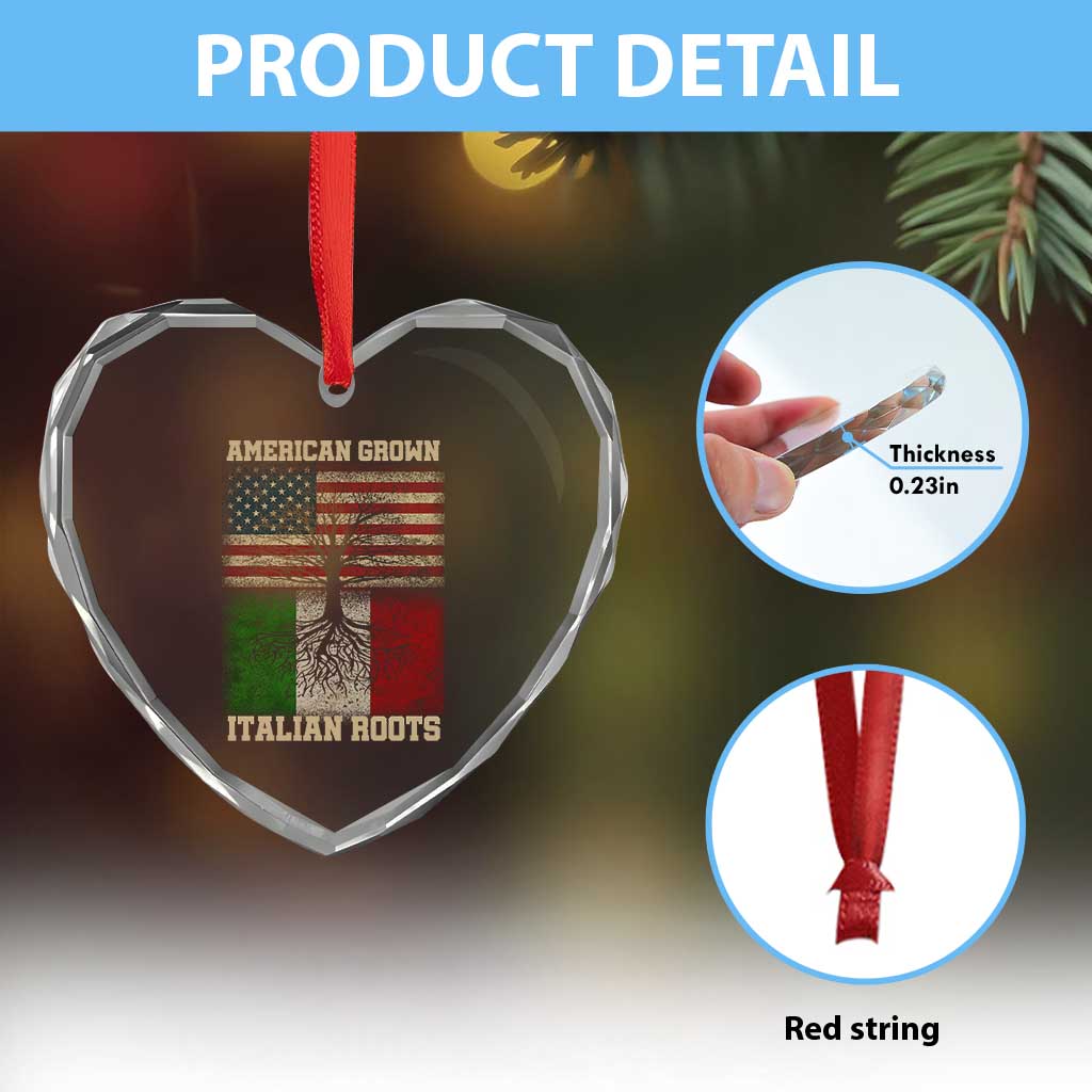 American Grown Italian Roots Heart Crystal Glass Ornament USA Italy Flag Family Tree Italian TS10 Print Your Wear